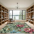 Pink Green Flower Garden Composition Rug