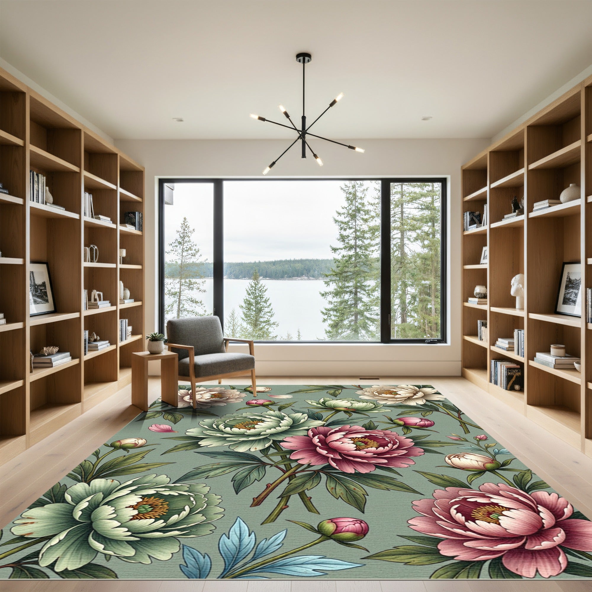 Pink Green Flower Garden Composition Rug