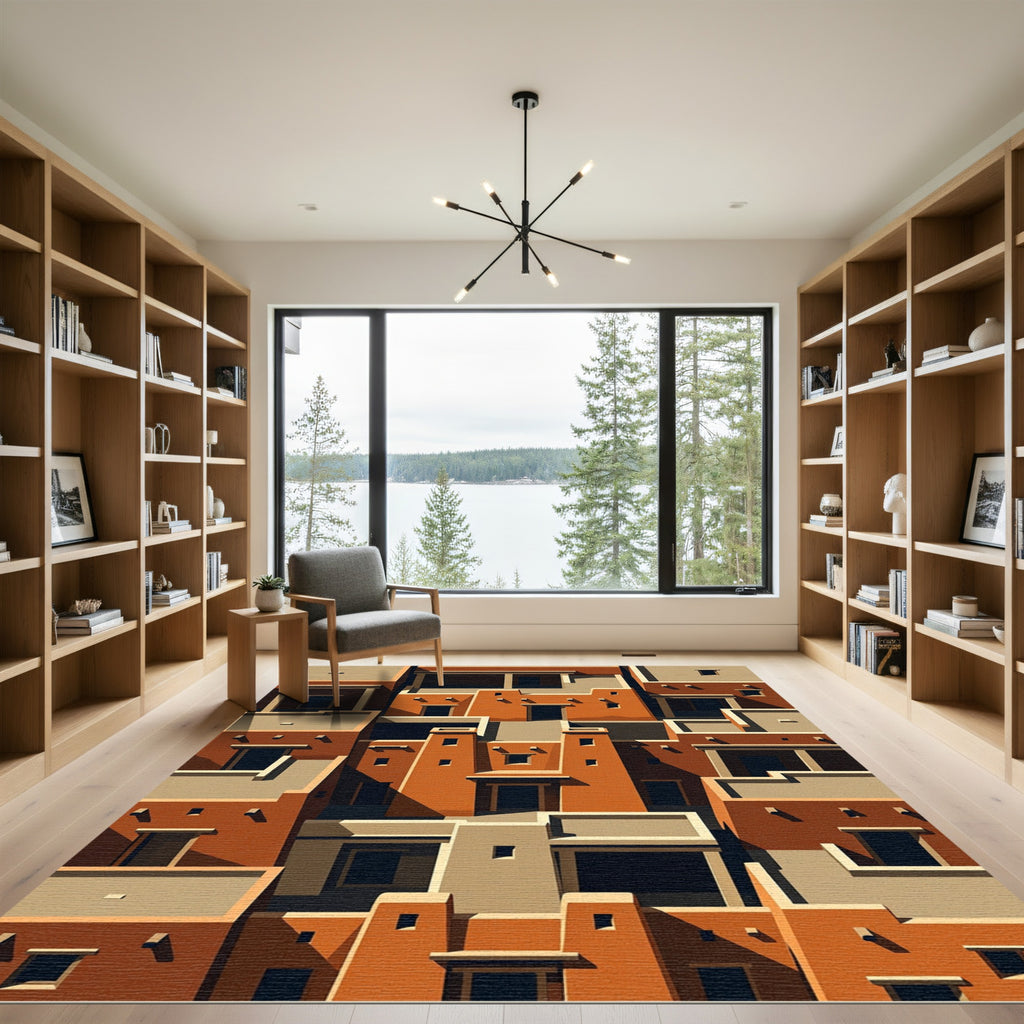 Terracotta Pueblo Architectural Collage Rug