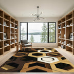 Brown Gold White Hexagonal Relief Rug