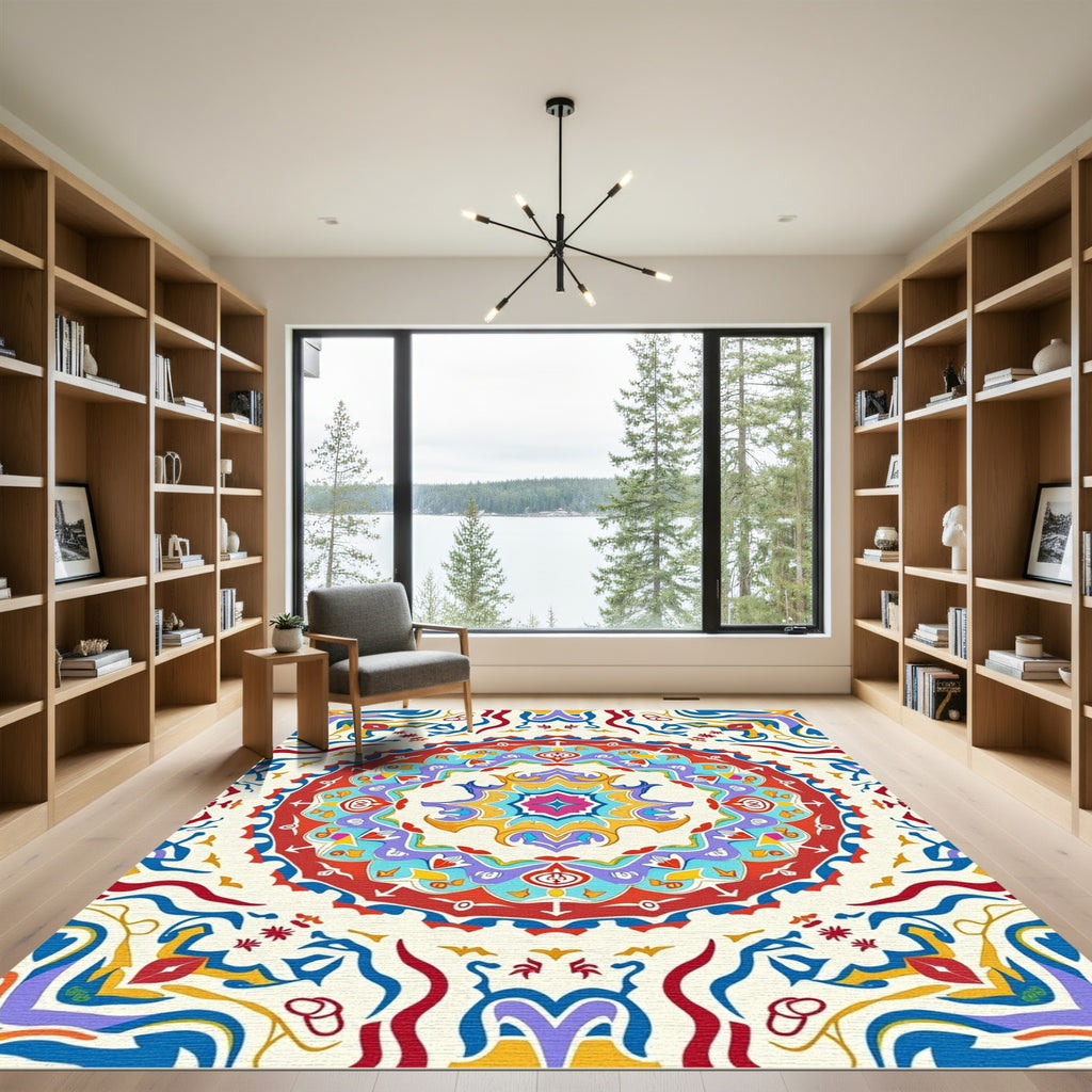 Vibrant Colorful Medallion MandalaRug Rug