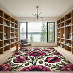 Vintage Crimson Poppy Botanical Art Rug