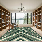 Geometric Forest Green Angular Grid Art Rug