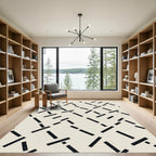 Black White Interlocking Stripe Rug