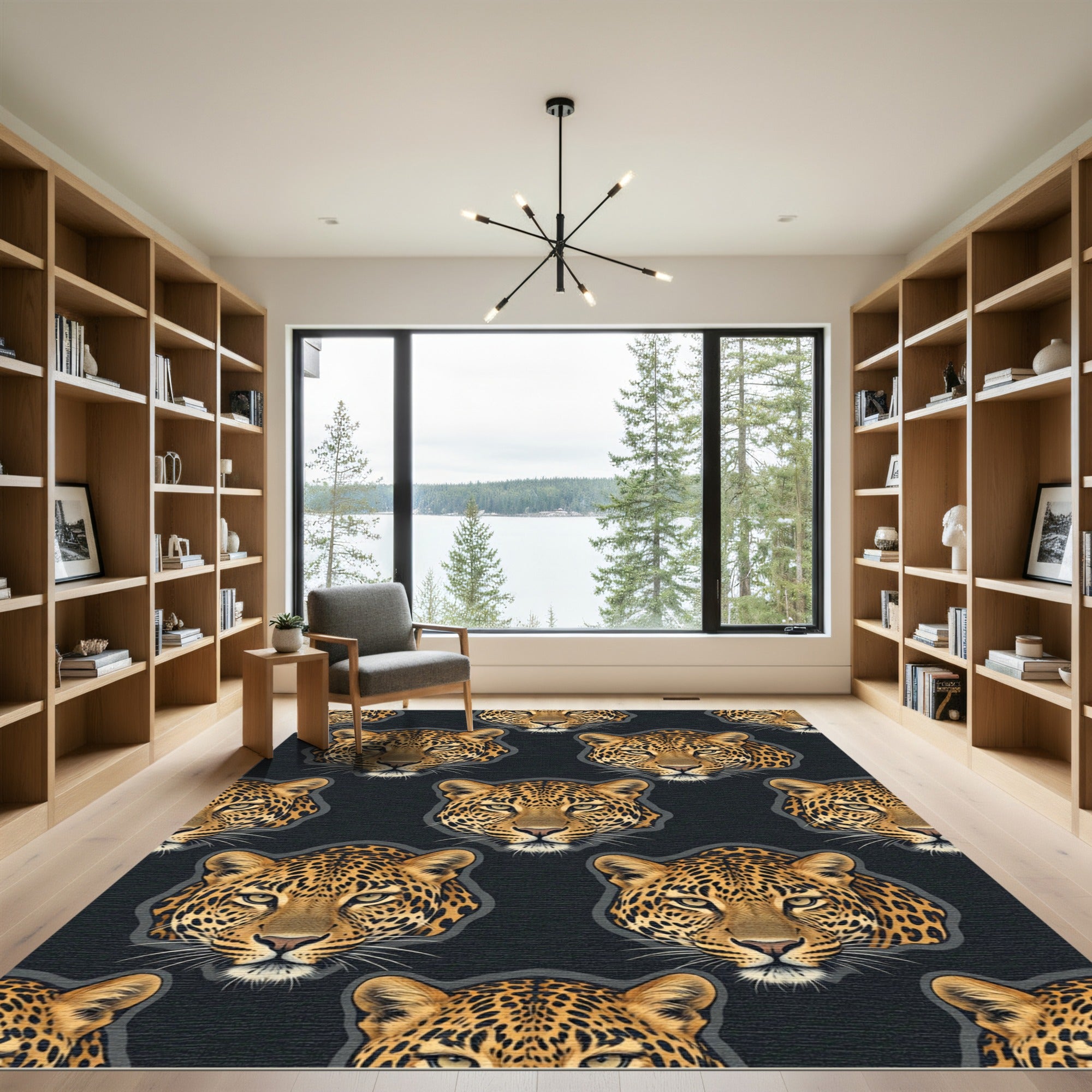 Golden Leopard Head All Over Print Rug