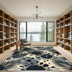 Monochrome Tropical Ink Splash Foliage Rug