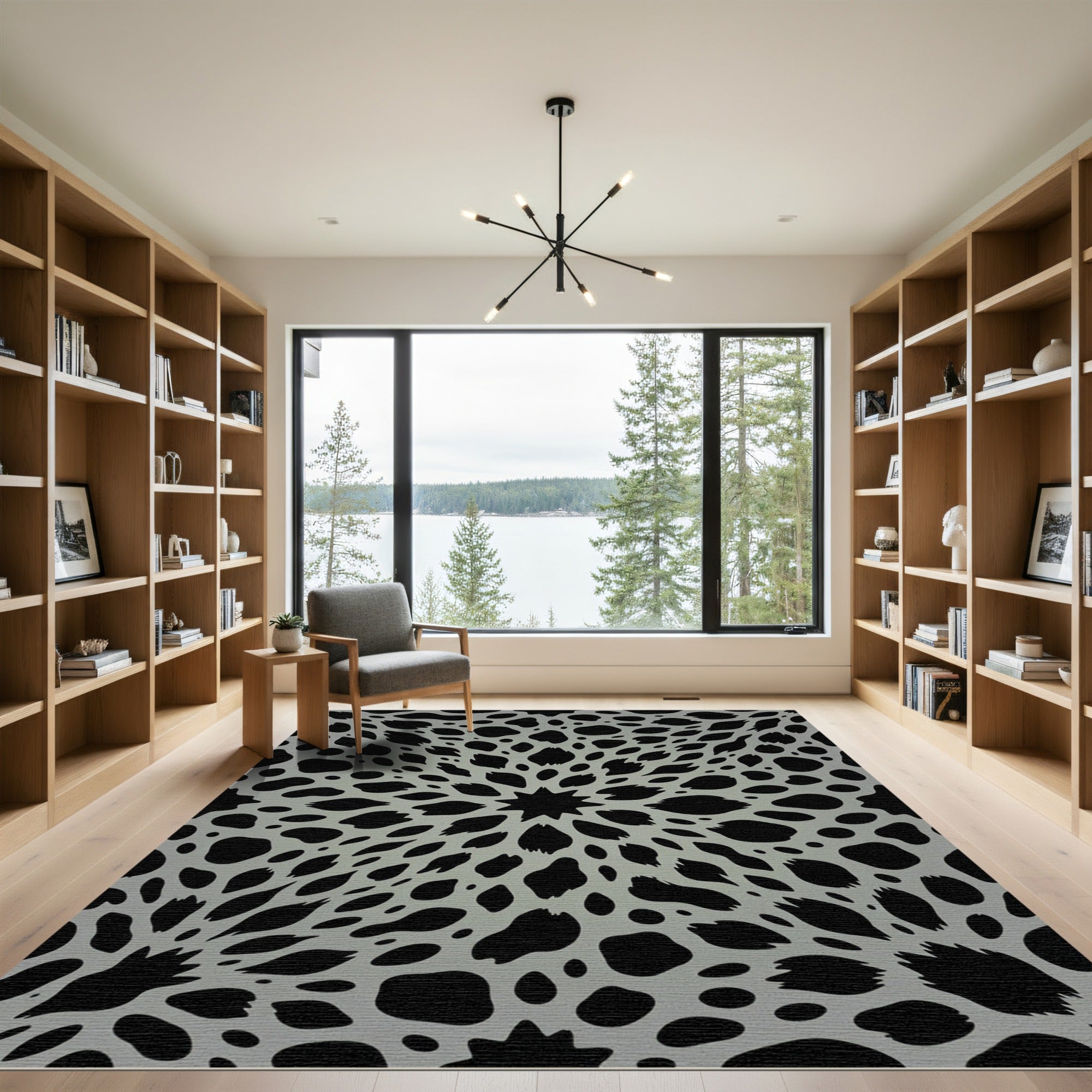 Gray and Black Organic Radial Rug