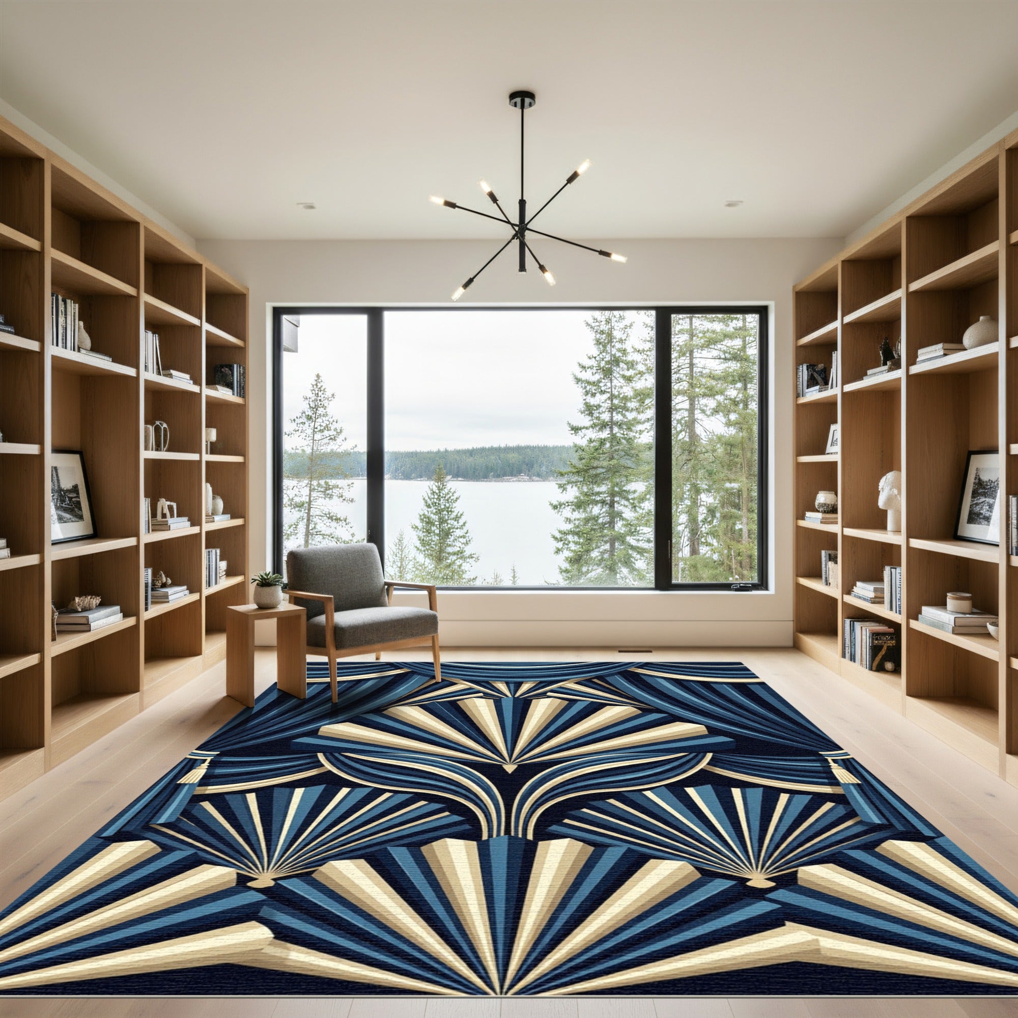 Art Deco Blue Gold Fan Rug