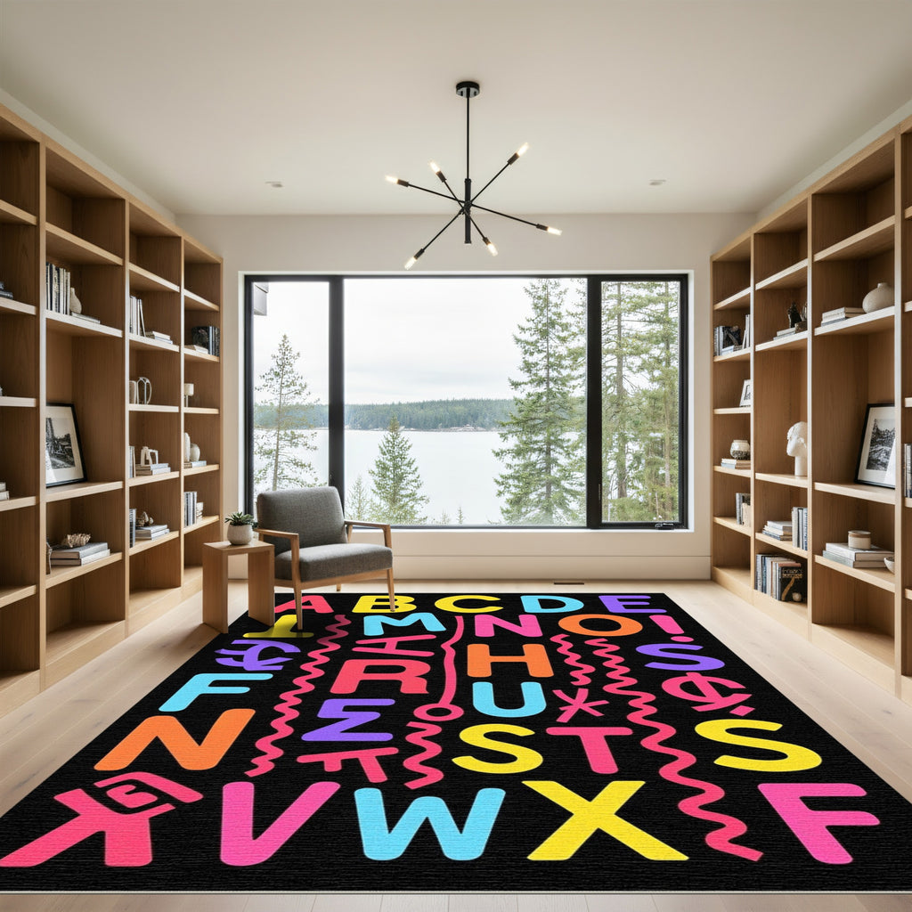 Vibrant Alphabet Composition Retro Rug