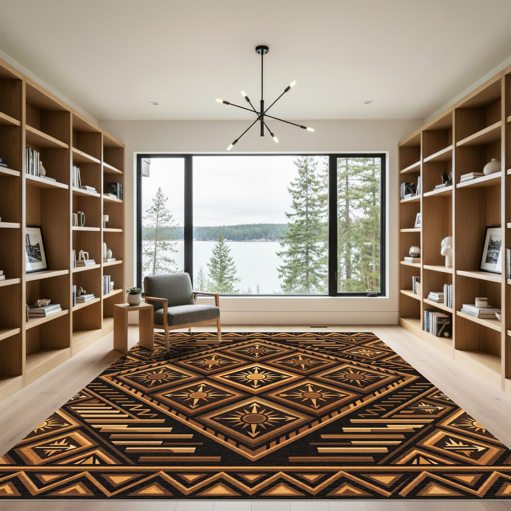 Geometric Bronze Radiant Sun Diamond Rug