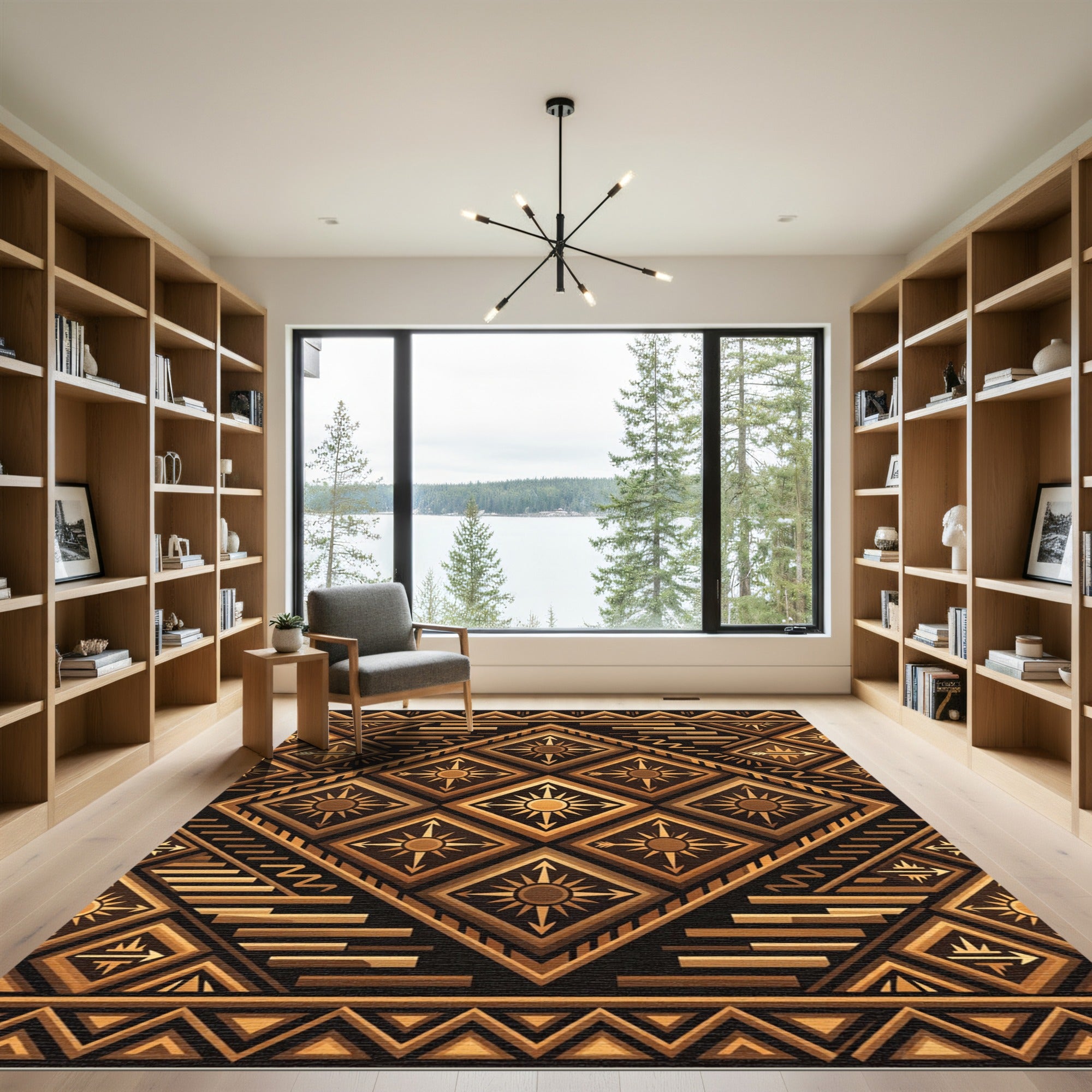 Geometric Bronze Radiant Sun Diamond Rug
