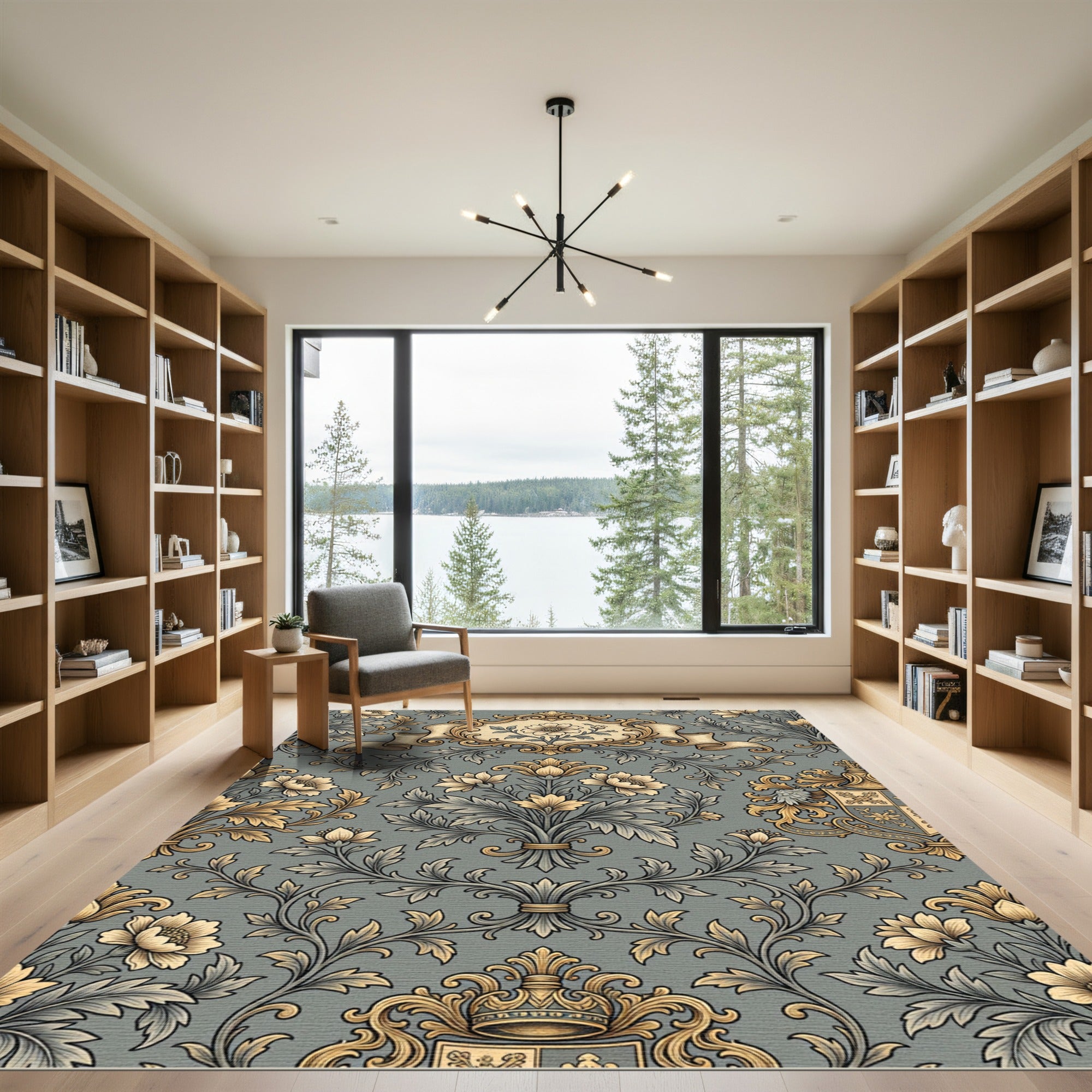 Golden Floral Acanthus Scroll Rug