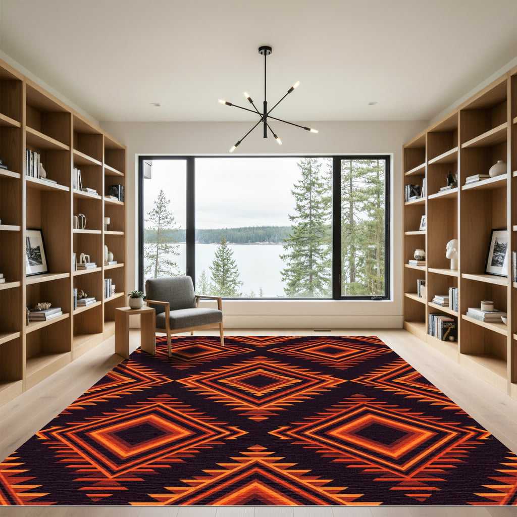 Fiery Orange Diamond Tribal Rug