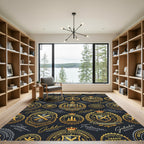 Gold Crest Heraldic Emblem Navy Wallpaper Rug