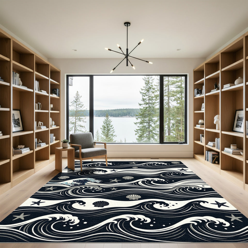 Japanese Ocean Wave Star and Shell Rug