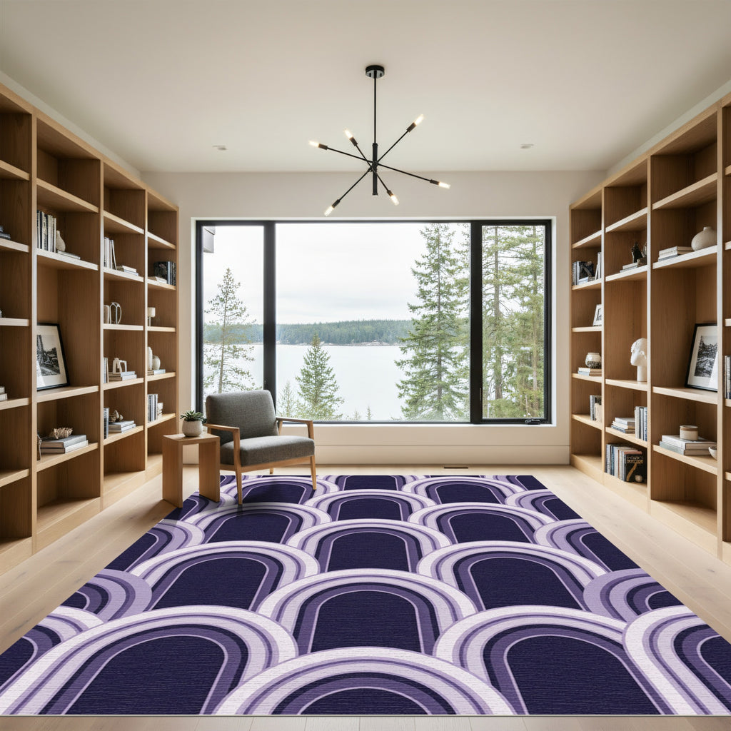 Modern Deep Purple Concentric Arch Rug
