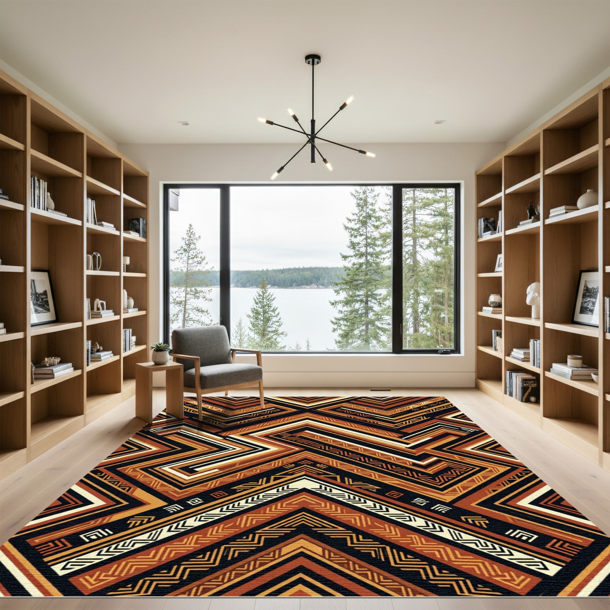 Earthy Geometric Chevron Aztec Art Rug