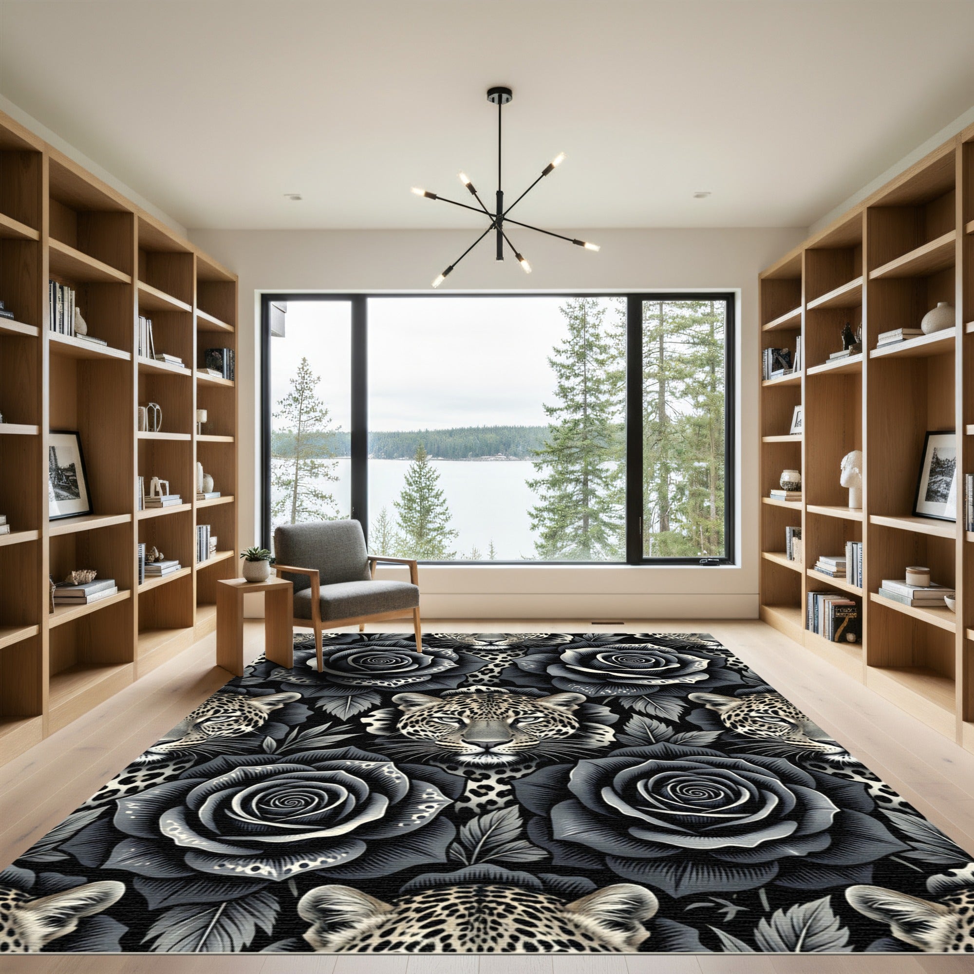Dark Gray Leopard Rose Collage Rug