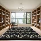 Geometric Black Cream Chevron Stripe Rug