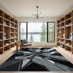 Monochrome Geometric Shattered Glass Abstract Rug