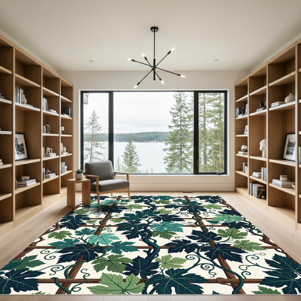 Lush Emerald Grapevine Trellis Botanical Rug