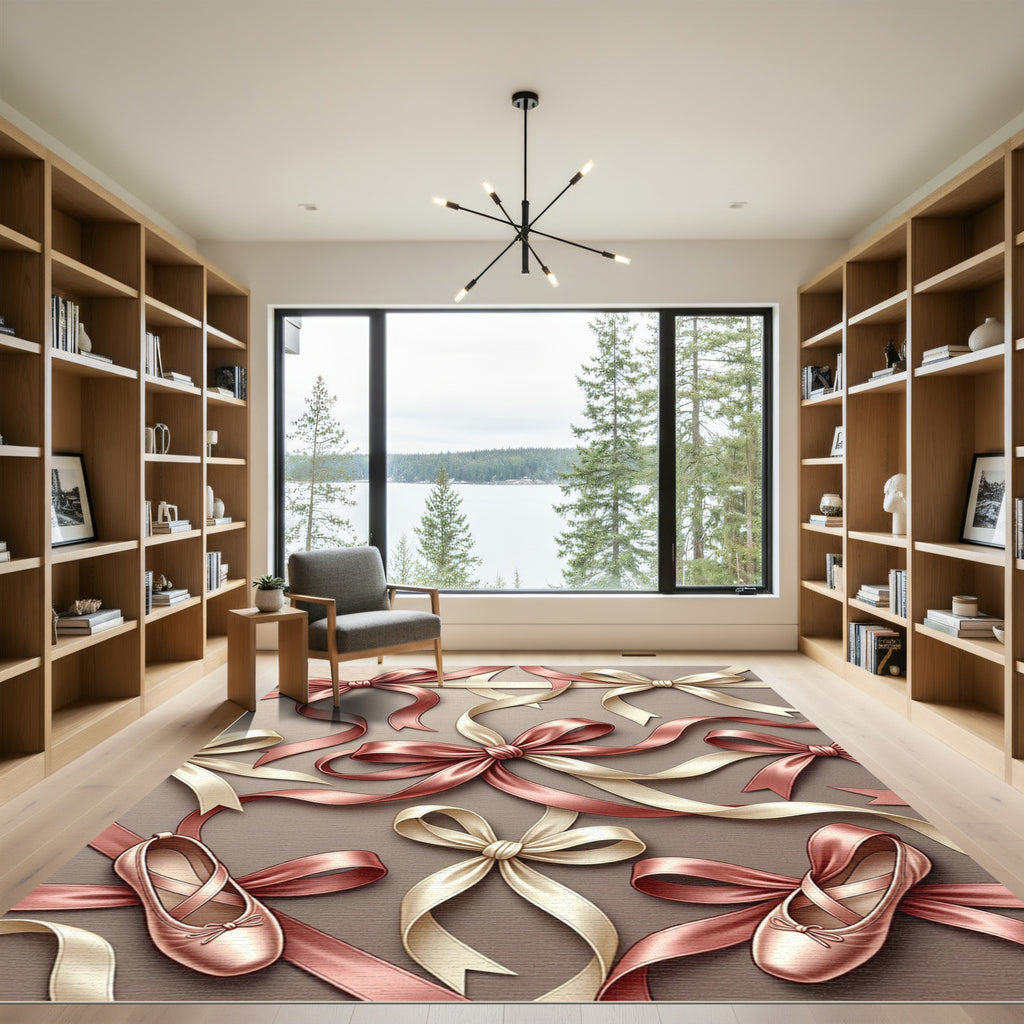 Elegant Ballet Ribbon and Slipper Art Rug
