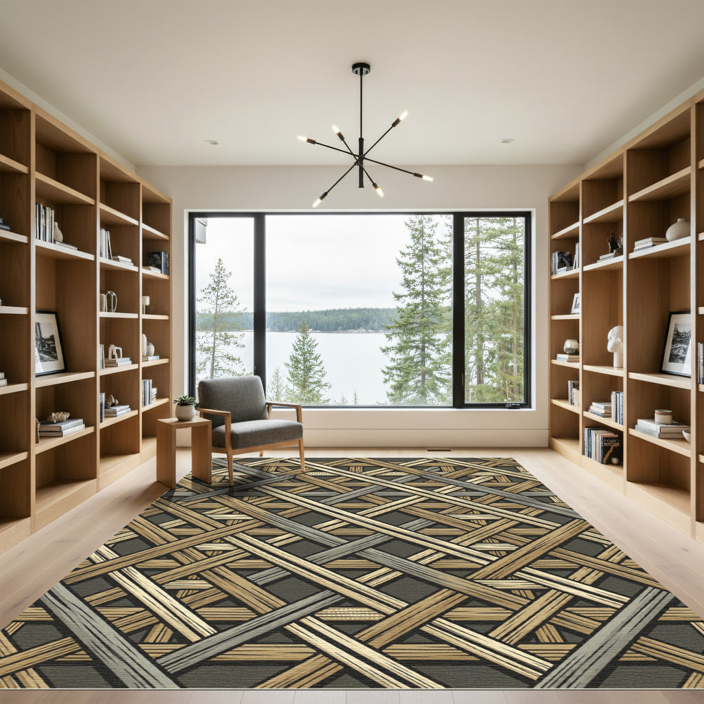 Geometric Woven Earthy Lattice Rug