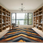 Modern Industrial Chevron Abstract Charcoal Ochre Rug