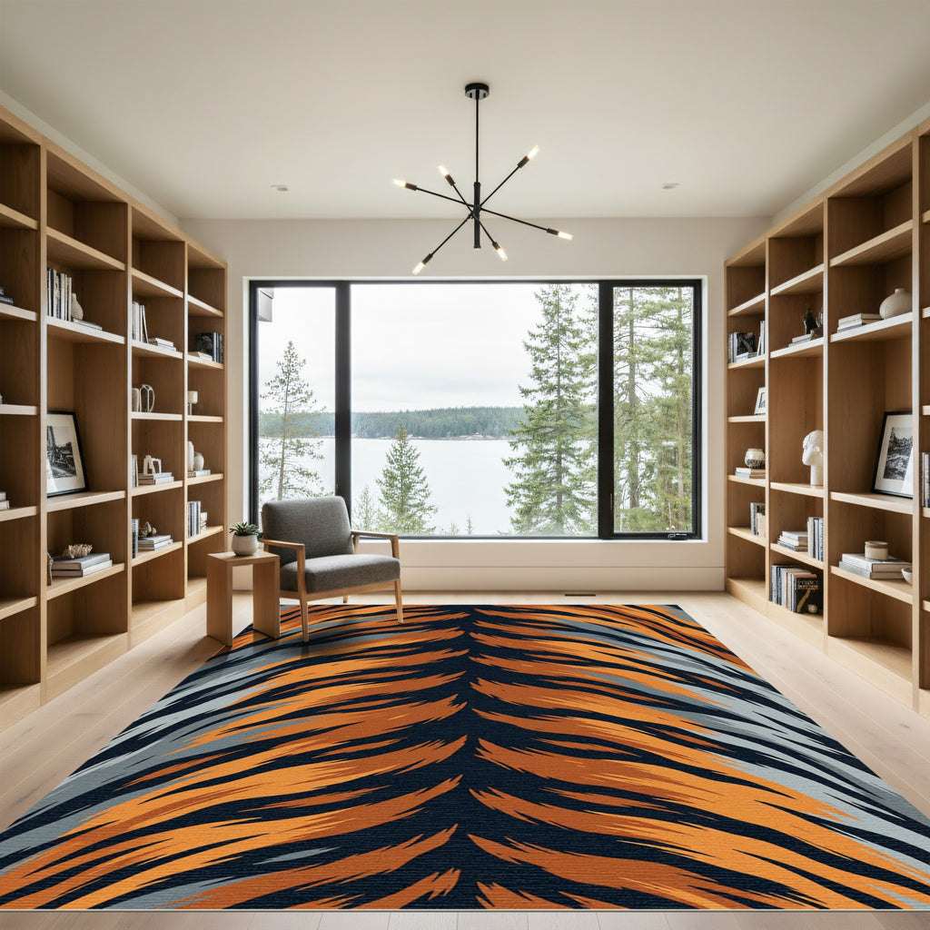 Bold Orange and Gray Tiger Stripe Rug