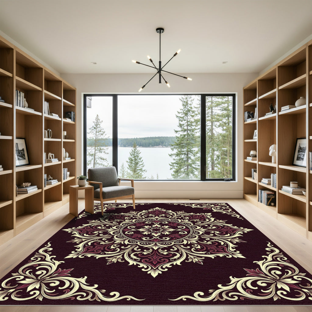Crimson Ivory Floral Medallion Ornament Rug