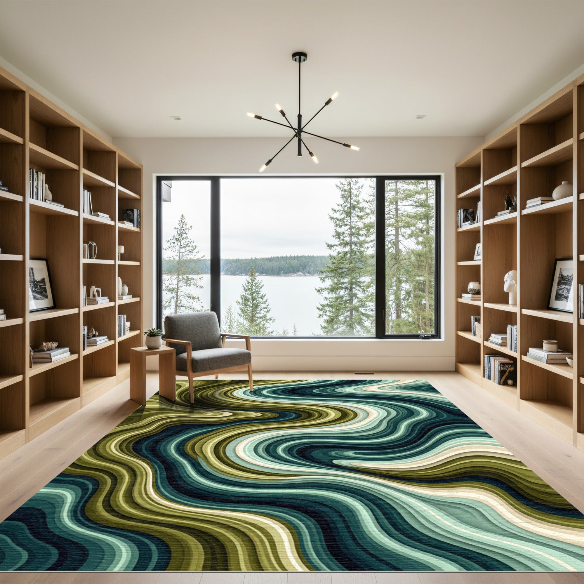 Olive Teal Marble Flow Rug