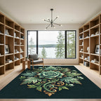 Elegant Emerald Rose Botanical Medallion Rug