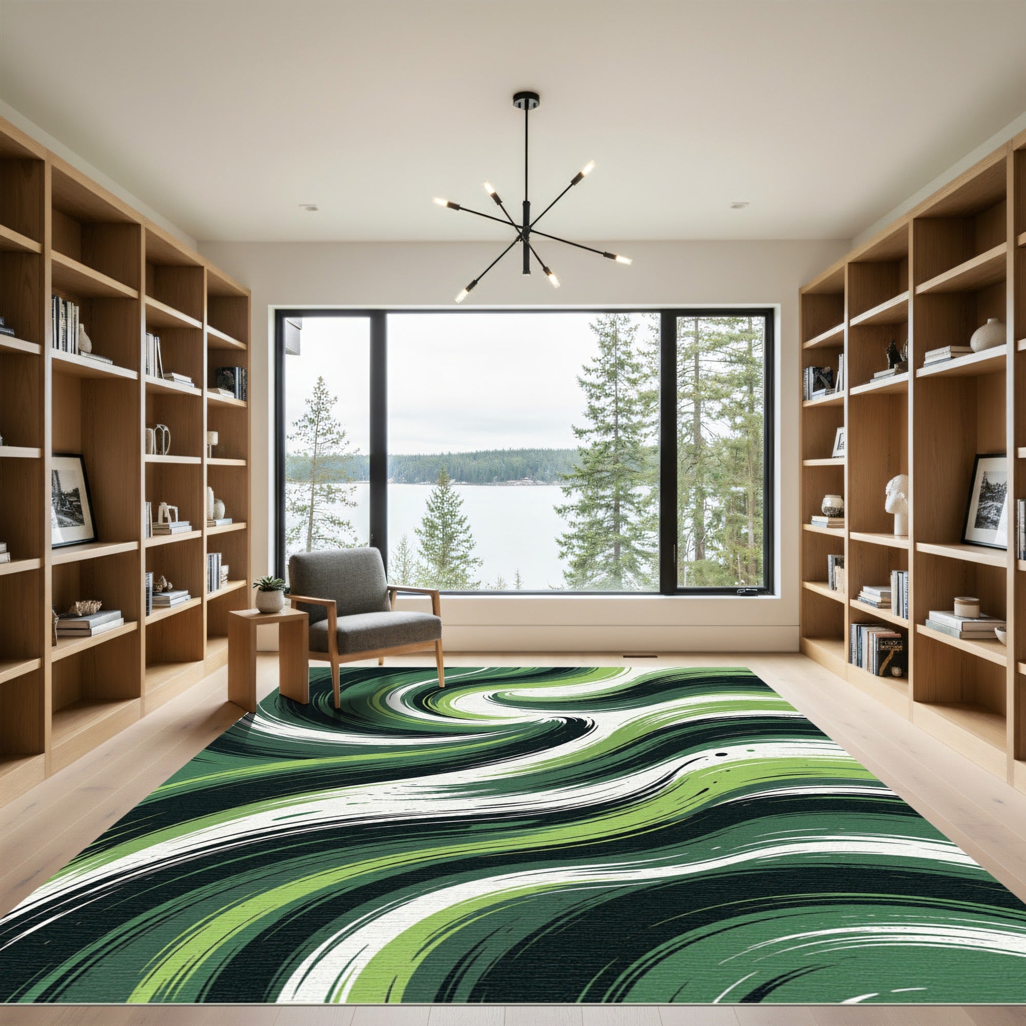 Whimsical Green Swirl Abstract Rug