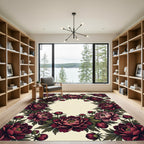 Deep Burgundy Peony Floral Wreath Rug