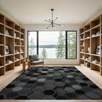 Dark Monochrome Hexagonal Grid Rug