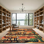 Sunset Desert Fox Geometric Border Rug