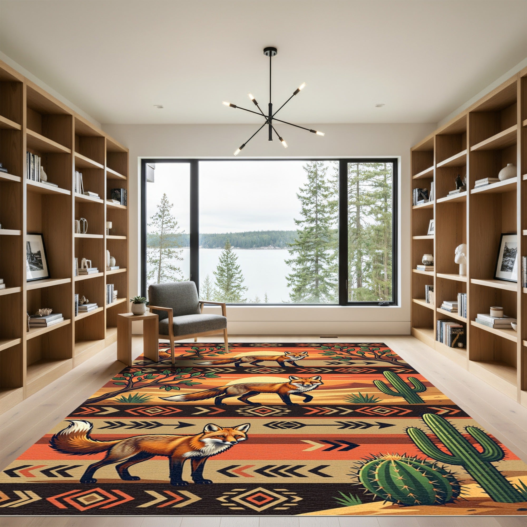 Sunset Desert Fox Geometric Border Rug