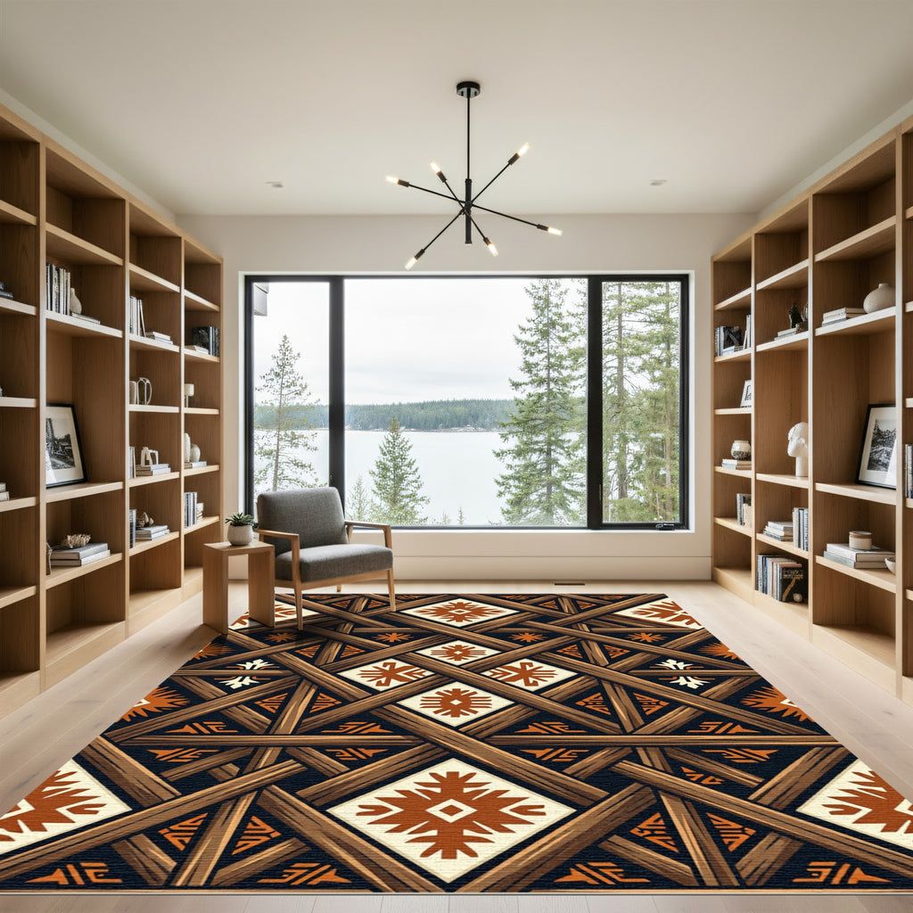Earth Toned Geometric Lattice Weave Rug