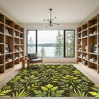Green Leafy Botanical Floral Garland Rug