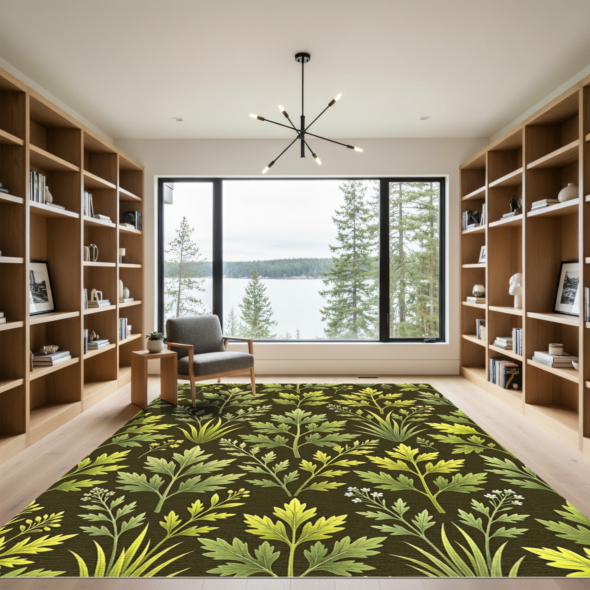Green Leafy Botanical Floral Garland Rug