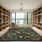 Ornate Green Gold Foliage Scroll Rug