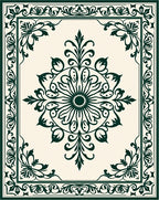 Elaborate Floral Medallion Border Design Rug
