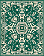 Emerald Beige Floral Mandala Pattern Rug