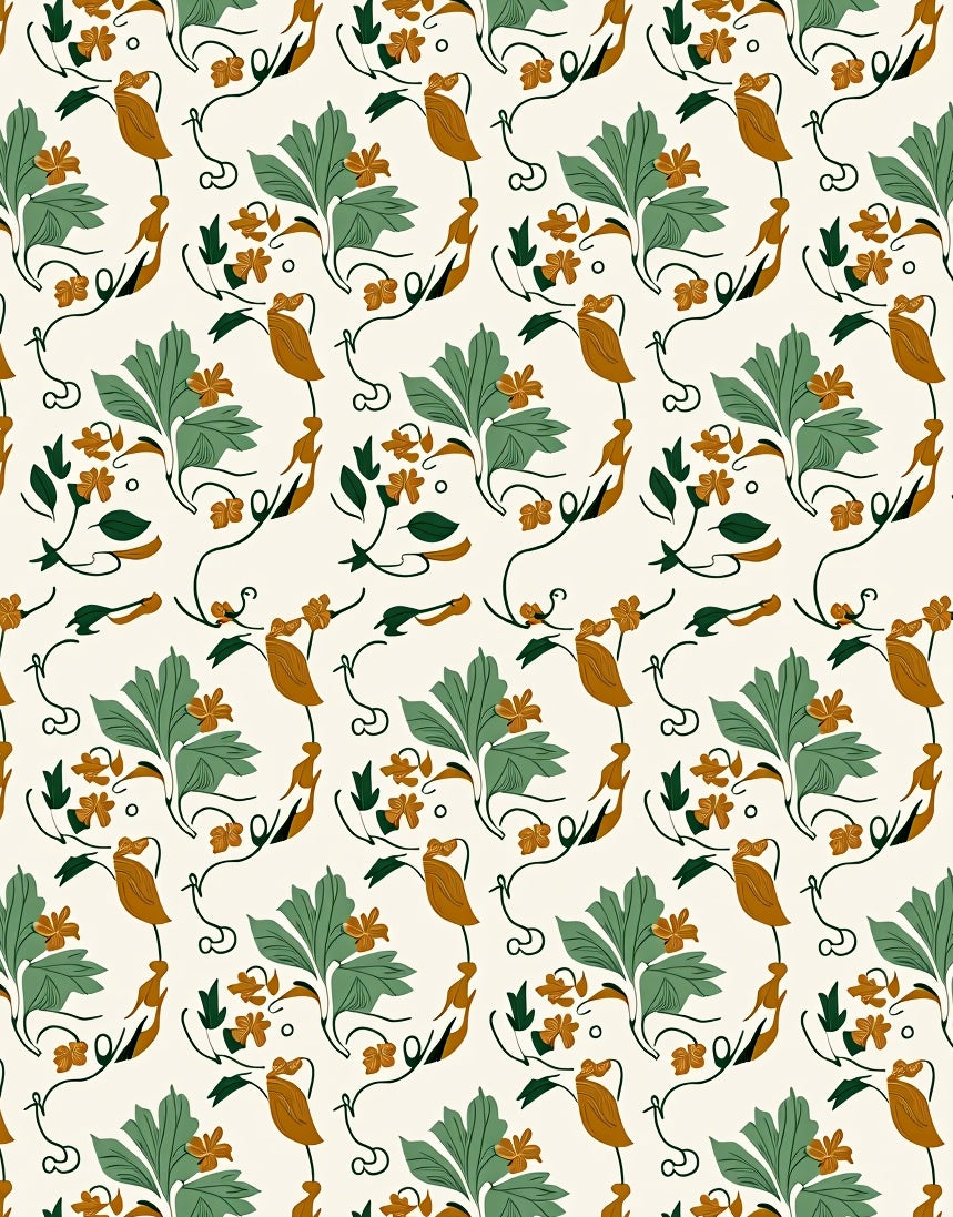 Nature Inspired Bird Leaf Pattern Rug