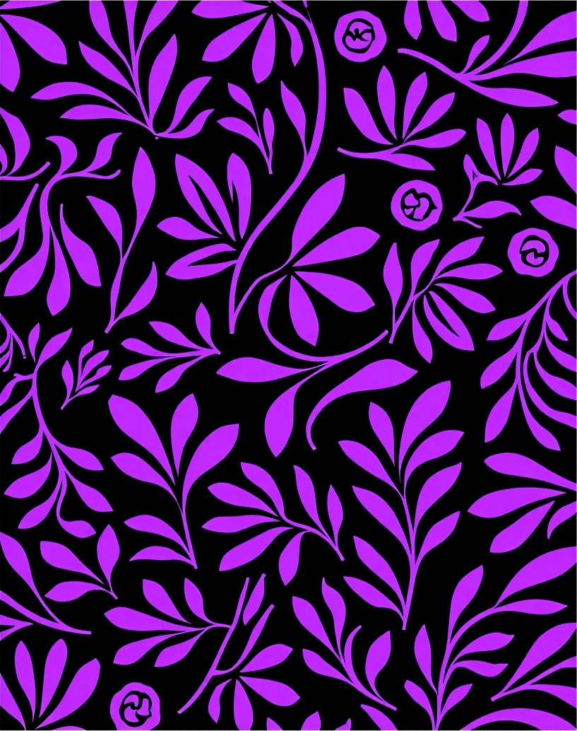 Bold Purple Floral Branch Pattern Rug