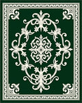 Elegant Cream Scrollwork on Deep Green Rug