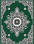 Green Floral Medallion Border Design Rug