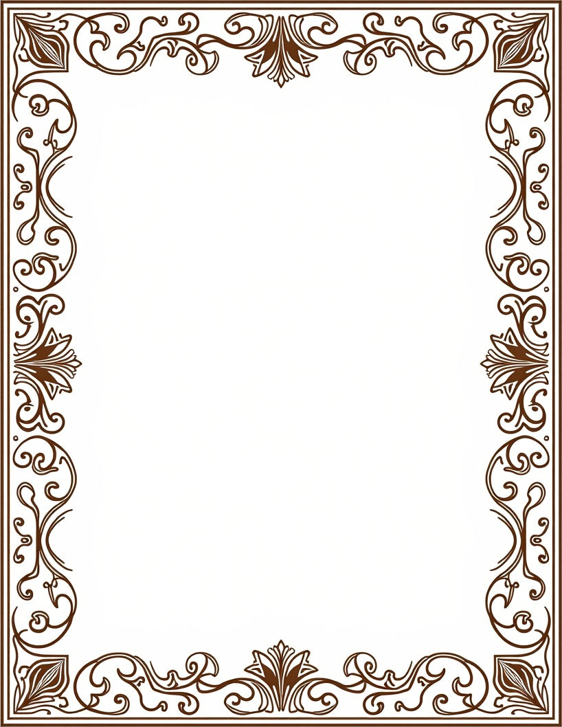 Ornate Brown Floral Scroll Border Rug