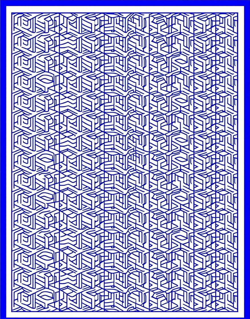 Blue Abstract Geometric Maze Rug
