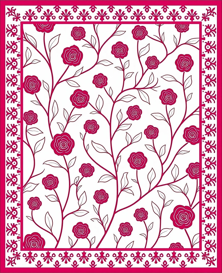 Classic Rose Vine With Intricate Border Rug